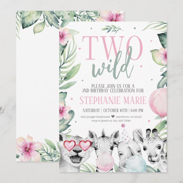 Dos invitaciones de cumpleaños de Safari salvajes  (Anverso / Reverso)