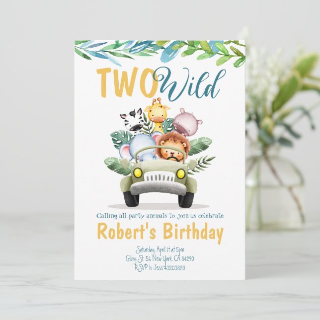 Dos invitaciones de cumpleaños de Safari Wild Boy (Anverso de pie)