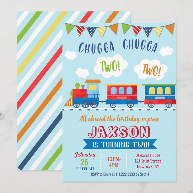 Dos invitaciones de cumpleaños de tren (Anverso / Reverso)