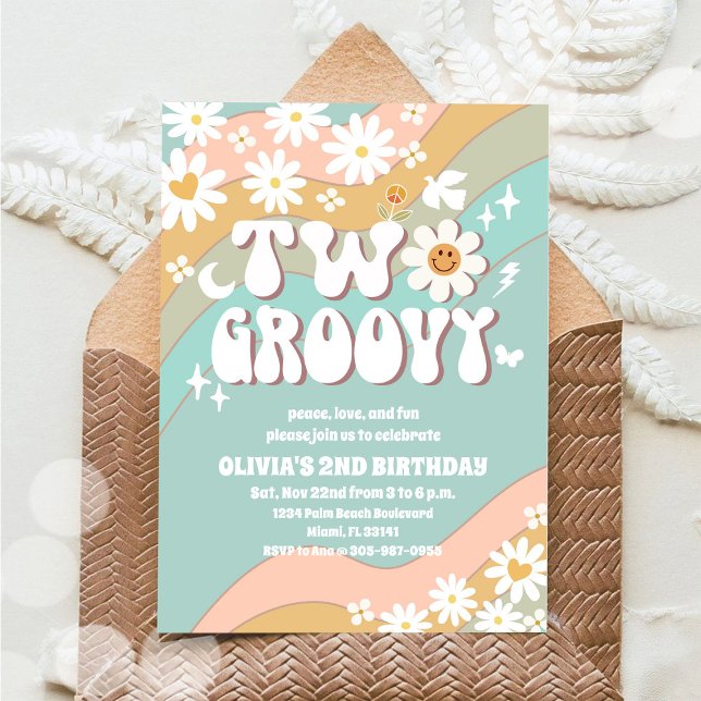Dos Invitaciones de Cumpleaños Groovy Daisy (Subido por el creador)