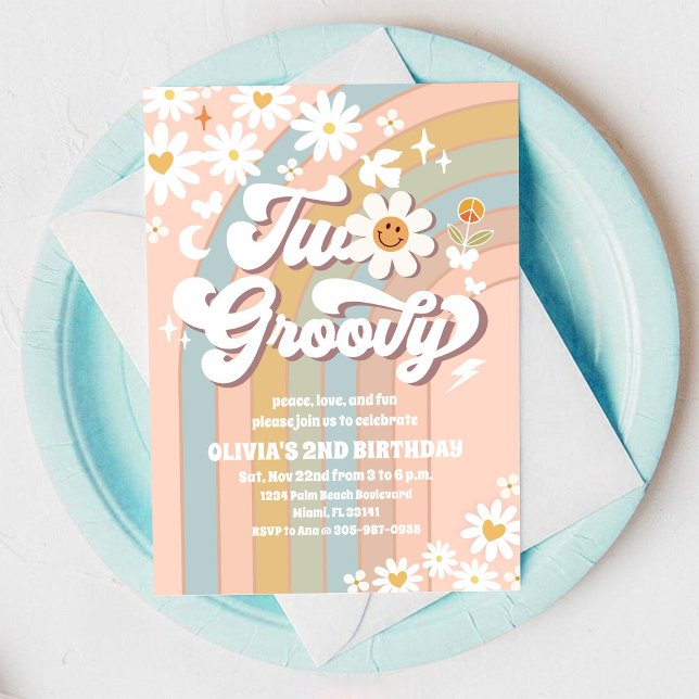 Dos Invitaciones de Cumpleaños Groovy Daisy (Subido por el creador)