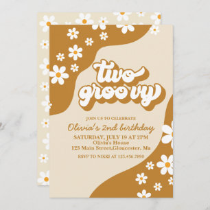 Dos invitaciones de cumpleaños Groovy Retro Daisy