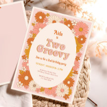 Dos invitaciones de cumpleaños Groovy Retro Floral