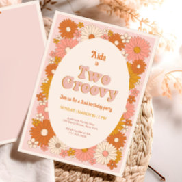Dos invitaciones de cumpleaños Groovy Retro Floral