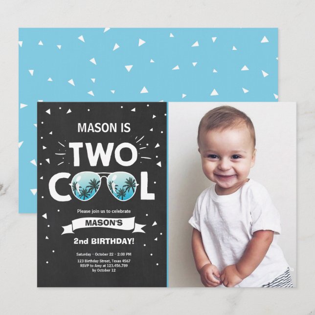 Dos invitaciones de cumpleaños Guay niño de 2º cum (Anverso / Reverso)