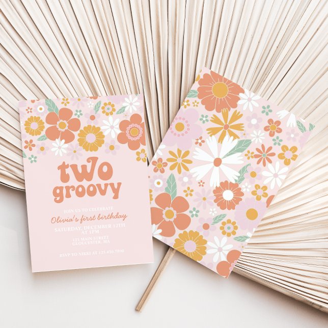 Dos invitaciones de cumpleaños número uno florales (Subido por el creador)
