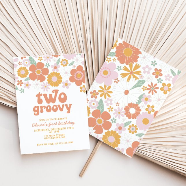 Dos invitaciones de cumpleaños número uno florales (Subido por el creador)
