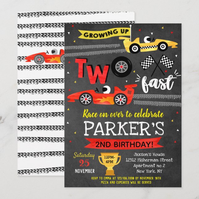 Dos invitaciones de cumpleaños para Carreras de co (Anverso / Reverso)