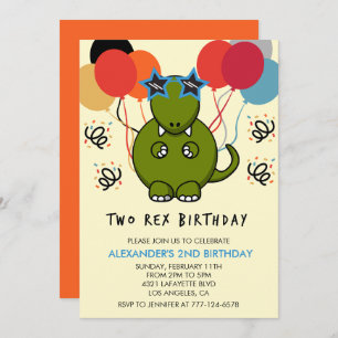 Dos invitaciones de cumpleaños reales Cute 2ª dino