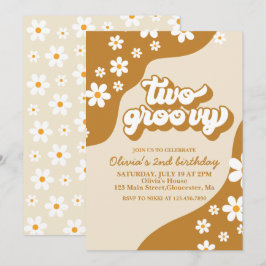 Dos invitaciones de cumpleaños retro groovy con ma
