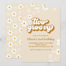 Dos invitaciones de cumpleaños retro groovy con ma