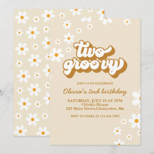 Dos invitaciones de cumpleaños retro groovy con ma