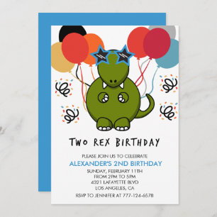 Dos invitaciones de cumpleaños rex Cute Dino Funny