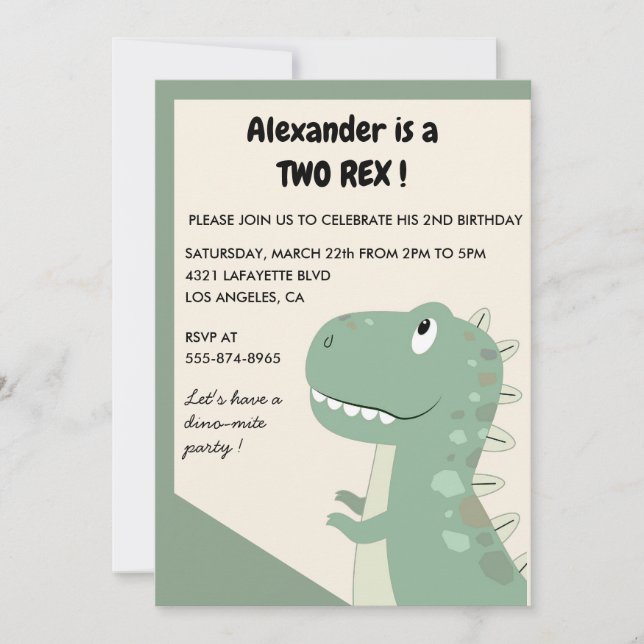 Dos invitaciones de cumpleaños rex Dinomite niño a (Anverso)