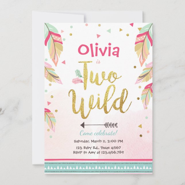 Dos invitaciones de fiesta salvaje 2do cumpleaños  (Anverso)