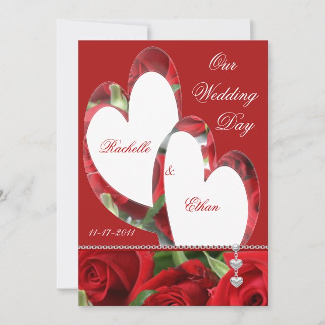 Dos invitaciones de la boda del rosa rojo de los (Anverso)