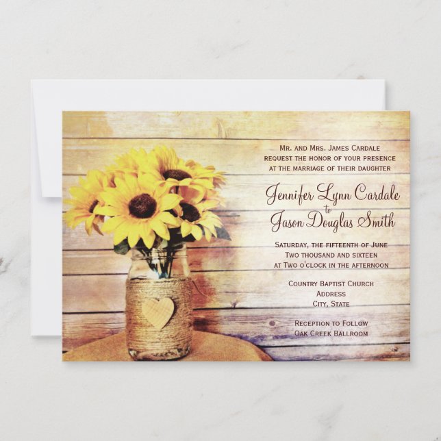 Dos invitaciones de matrimonio de girasol Mason Ja (Anverso)