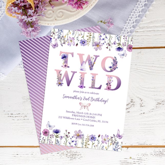 Dos invitaciones de segundo cumpleaños de Floral s (Wildflower 2nd Birthday Invite)