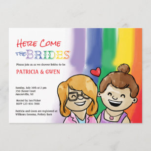 Dos invitaciones felices para duchas lesbianas