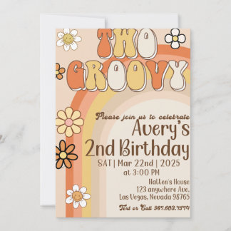 Dos invitaciones groovy de cumpleaños retro