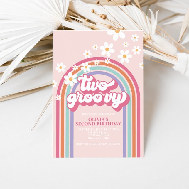 Dos invitaciones Groovy Retro al Arcoiris (Subido por el creador)
