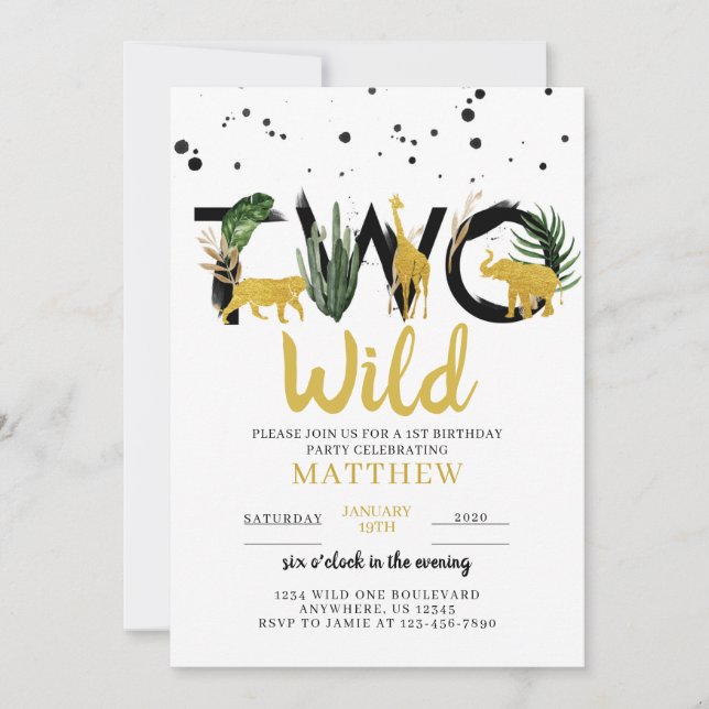 Dos invitaciones para el cumpleaños de Safari Gold (Anverso)