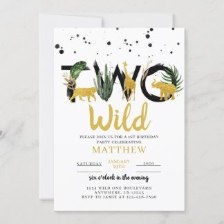 Dos invitaciones para el cumpleaños de Safari Gold
