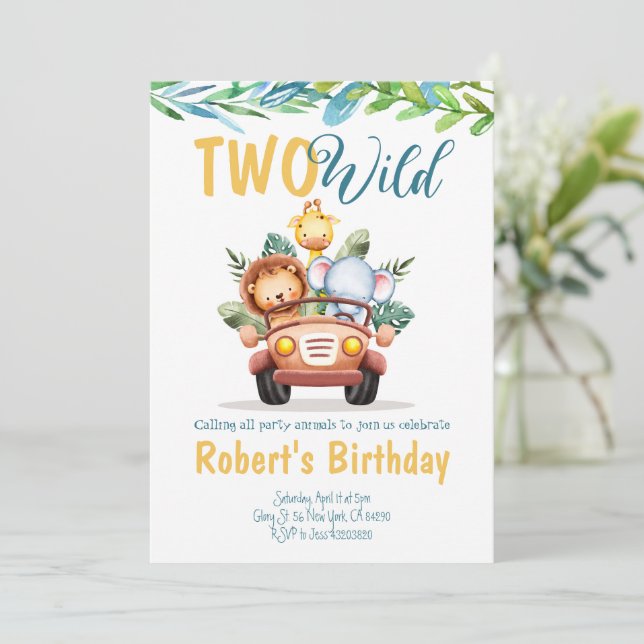 Dos invitaciones para el cumpleaños de Safari Wild (Anverso de pie)