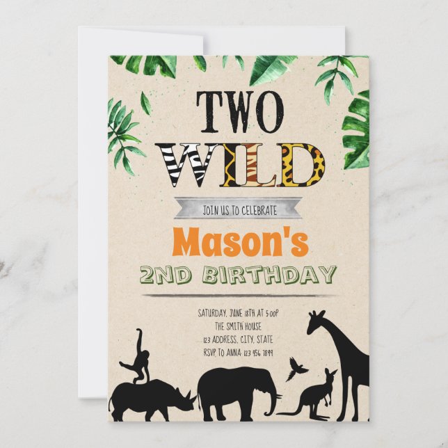 Dos invitaciones para fiestas de cumpleaños salvaj (Anverso)