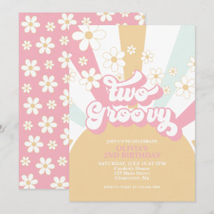 Dos Invitaciones Retro Soleadas de Verano Groovy