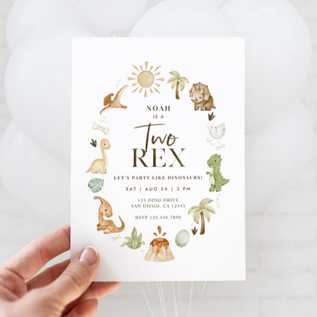 Dos invitaciones Rex Dinosaur 2º cumpleaños (Dinosaur Two Rex 2nd Birthday Invitation)