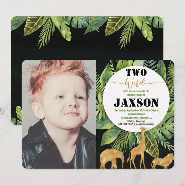 Dos invitaciones salvajes de chico de segundo cump (Anverso / Reverso)