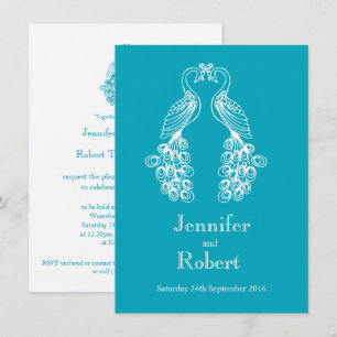 Dos invitaciones verde azuladas de bodas blancas d