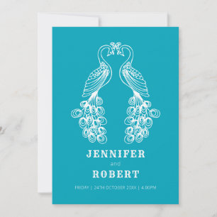 Dos invitaciones verde azuladas de casamiento blan