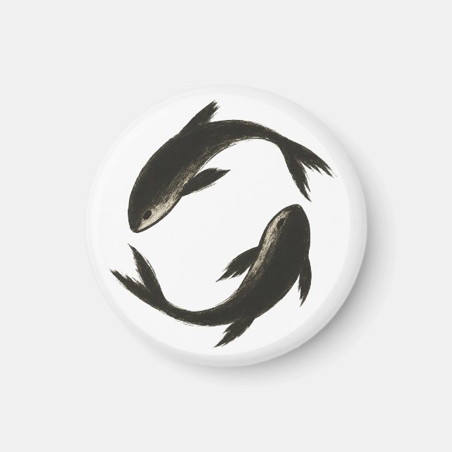 Dos Koi - Pescado de pincel de tinta en imán (Frente)