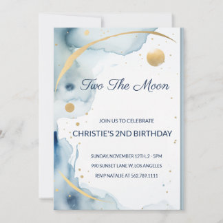 Dos la luna: Invitación de segundo cumpleaños azul