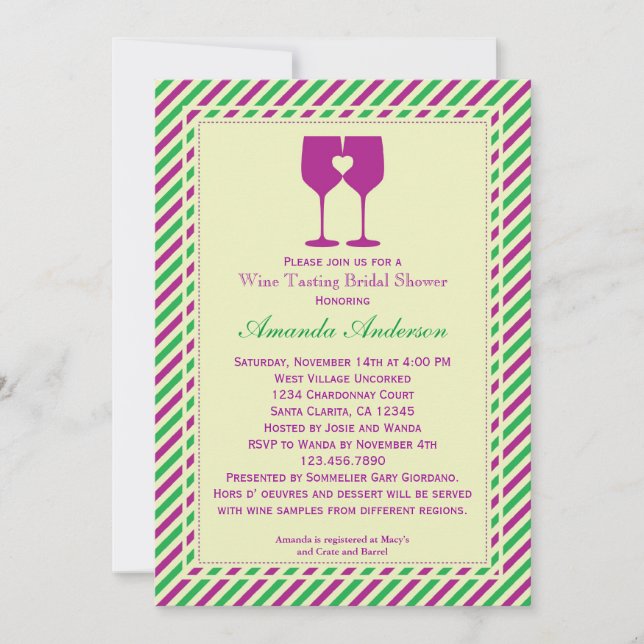 Dos lentes de vino Invitación a la ducha de novia (Anverso)