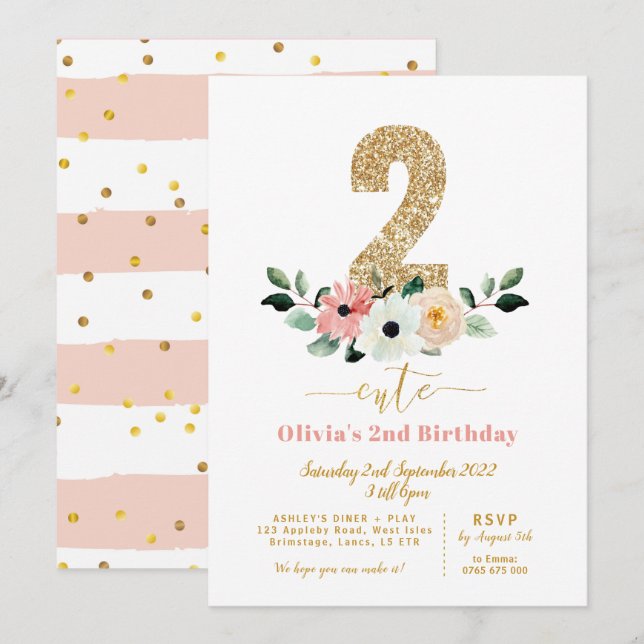 Dos lindos | 2 lindo | Invitación de segundo cumpl (Anverso / Reverso)