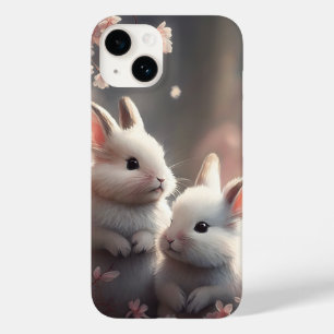 Dos lindos conejos con funda sakura iPhone 14