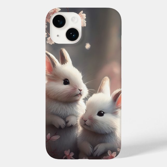 Dos lindos conejos con funda sakura iPhone 14 (Reverso )