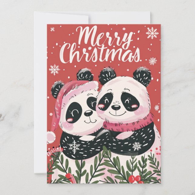 Dos lindos Panda Feliz Navidad (Anverso)