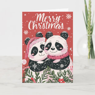 Dos lindos Panda Feliz Navidad Personalizado