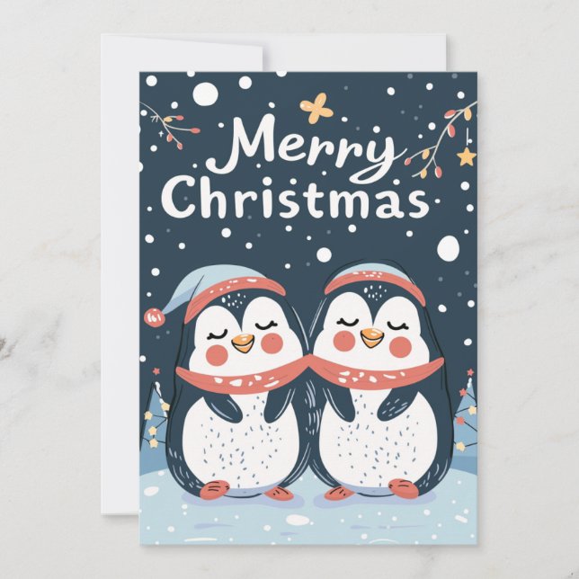 Dos lindos pingüinos Feliz Navidad (Anverso)