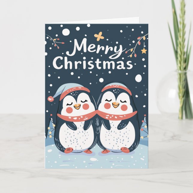 Dos lindos pingüinos Feliz Navidad Personalizado (Anverso)