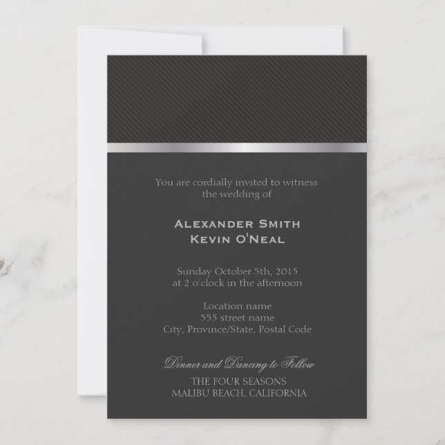 Dos líneas grises Grooms-Gay Boda i Invitación (Anverso)