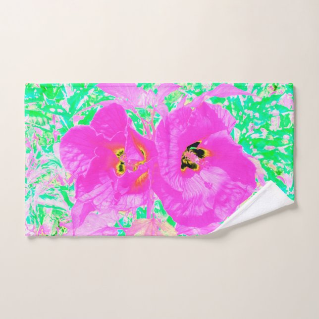 Dos locas ciruelas rosadas calientes hibiscus sobr (Toalla de mano)