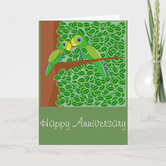 Dos loros feliz tarjeta de saludo de aniversario (Anverso)