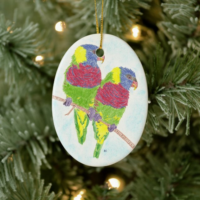 Dos loros | Ornamento navideño de aves (Árbol)