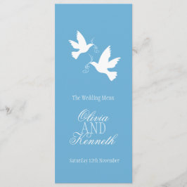 Dos menús de cena en boda azul y blanco