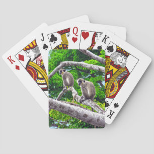 Dos Monos Verdes Sentados En Cartas De Juego En Ár